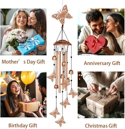 INFUNLY 7PCS Butterflies Wind Chimes for Outside 5.5"×5.4" Butterfly Metal Windchime Aluminum Tube Wind Chime with Little Bell Tubes Memorial Wind Bell for Yard Garden Decor Housewarming Birthday Gift