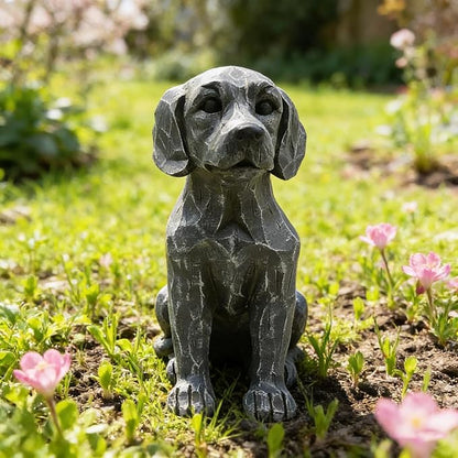 MeritMode 11.22" Geometric Dog Statue Resin Sculpture – Modern Abstract Dog Figurine, Stone Look Animal Decor for Living Room, Entryway, Garden & Dog Lover Gift