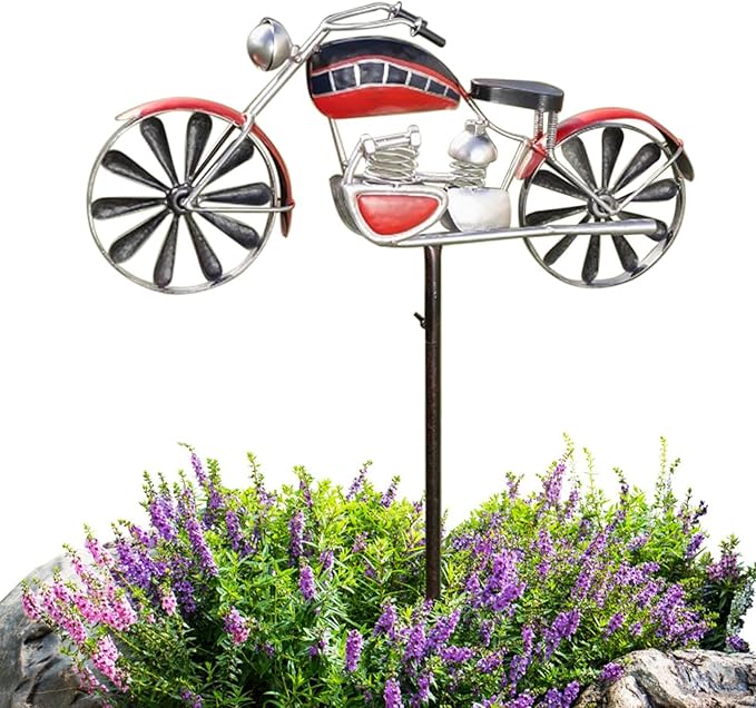 Vintage Motorcycle Metal Wind Spinner, Metal Windmill Garden Stake, Motorcycle Wind Sculptures, Kinetic Wind Spinners Outdoor, Wind Spinners for Yard and Garden Decor