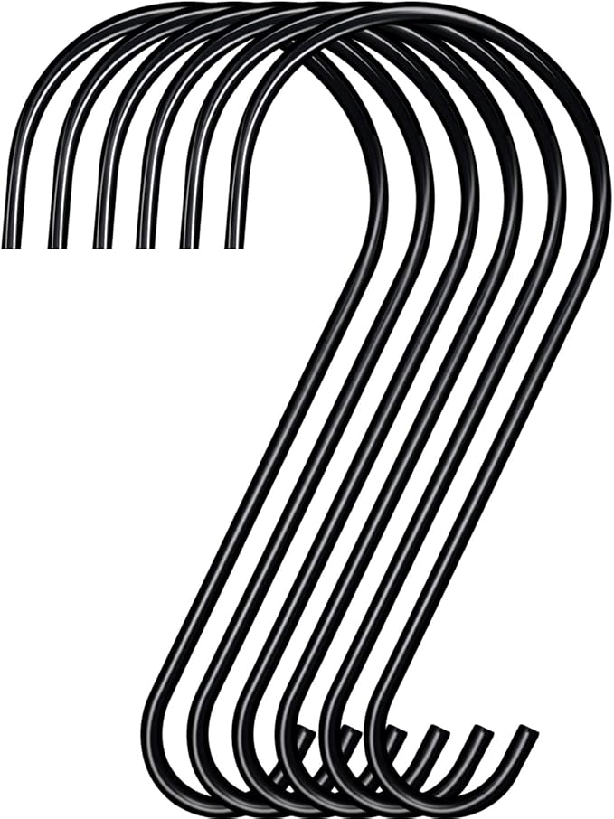 DINGEE Tree Branch Hook - 12 Inch Large S Hooks for Hanging Plants, Bird Feeders & Accessories - Black Metal - 6 Pack - Indoor & Outdoor