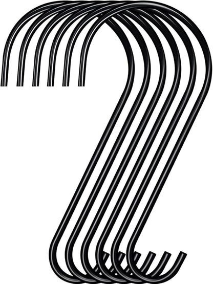 DINGEE Tree Branch Hook - 12 Inch Large S Hooks for Hanging Plants, Bird Feeders & Accessories - Black Metal - 6 Pack - Indoor & Outdoor