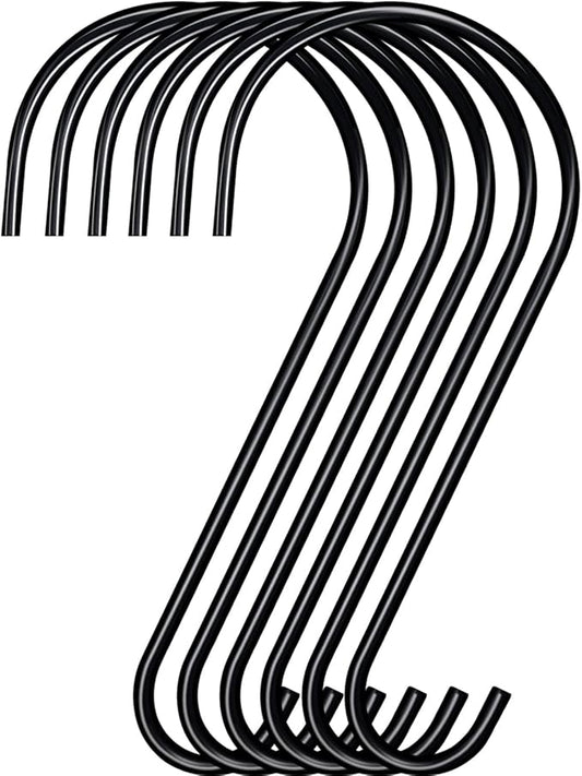 DINGEE Tree Branch Hook - 12 Inch Large S Hooks for Hanging Plants, Bird Feeders & Accessories - Black Metal - 6 Pack - Indoor & Outdoor