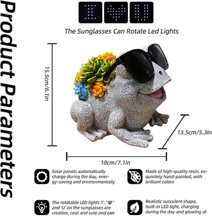 Frog Solar Garden Statue Decor with Succulent and Led Lights Outdoor Decoration for Lawn Backyard Patio Yard Ornament Housewarming Birthday Gifts for Mom Grandma Women