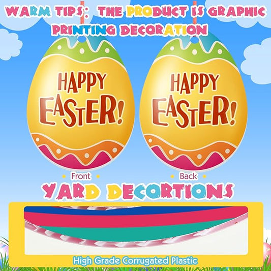 Rtteri 30 Pcs Easter Egg Outdoor Hanging Ornaments Colorful Double Sided Printing Tree Ornament Plastic Easter Egg Hanging Ornament for Porch Tree Yard Lawn Party
