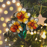 Daffodil Faux Mosaic Style Acrylic Suncatcher Stained Glass Effect Window Car Hanging Christmas Ornament Indoor Outdoor Decor Garden Sun Catcher Panel for Floral Lover for Women Mom Grandma