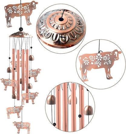 Wealth Attraction Ox Brass Wind Chime - Cow Wind Chimes for Outside,Cow Gifts for Women/Mom/Grandma/Sister Garden Decor,Yard Decor for Christmas, Mother's Day, Thanksgiving Day
