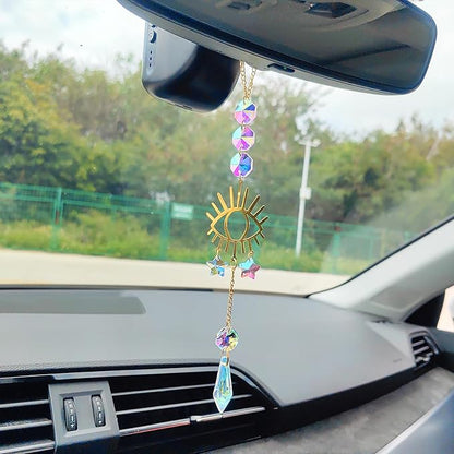 Crystal Sun Catcher Rear View Mirror Accessories, Colorful Crystals Suncatcher Car Mirror Hanging Accessories Car Decor, Hanging Ornament for Window Home Garden etc.