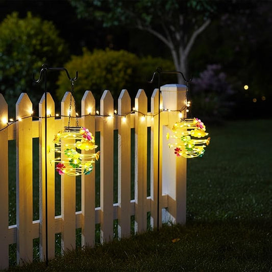 2 Pack Solar Lanterns Outdoor Waterproof , 30LEDs Hanging Solar Lights with Flower for Garden Patio Yard Decor, Gift for Grandma Gardeners Women