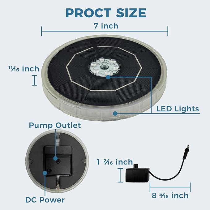 Solar Fountain for Bird Bath with Colorful LED Lights, Floating Solar Fountain, 3W Solar Powered Water Fountain Pump with Strong Spray & 5 Nozzles for Garden, Pond, Pool, 23 LED Lights