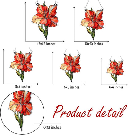 Red Gladiolus Flower Acrylic Suncatcher, Flower Suncatchers for Window Hangings, Stained Glass Effect Garden Decor, Gift for Mother's Day, Mom, Grandma, Wife, Women
