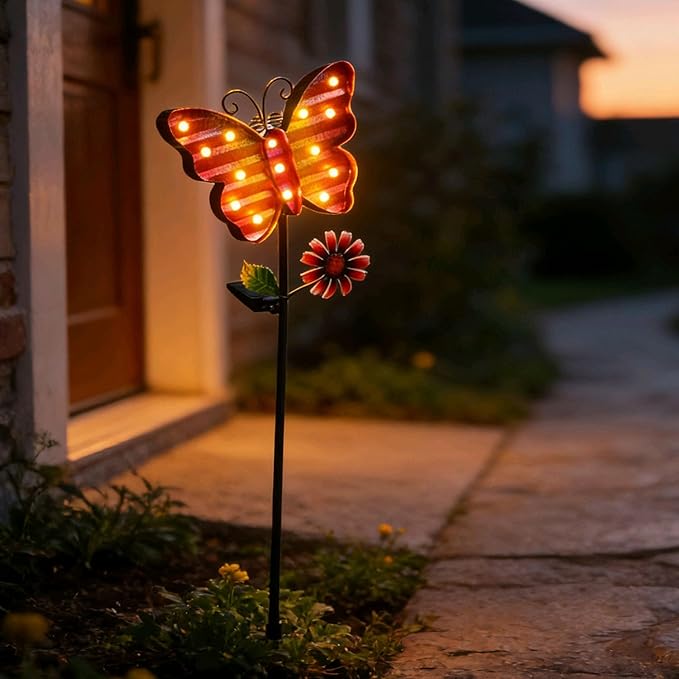 Solar Garden Stake Lights, , Waterproof Outdoor Butterfly Lights Gifts for Women Mum and Metal Bird Decorative LED Lanterns for Yard, Patio (Butterfly)