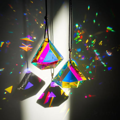 H&D HYALINE & DORA 1.9" Crystal Prisms Sun Catcher Set of 2 AB Colored Suncacther Indoor Window Prisms Suncatcher,Hanging Crystals for Windows Home Garden Decor