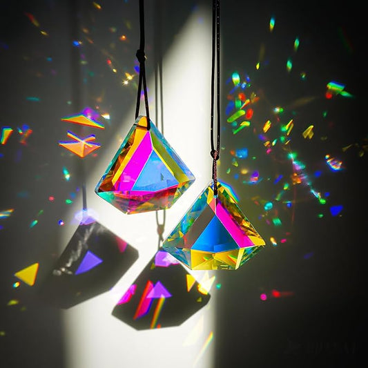 H&D HYALINE & DORA 1.9" Crystal Prisms Sun Catcher Set of 2 AB Colored Suncacther Indoor Window Prisms Suncatcher,Hanging Crystals for Windows Home Garden Decor