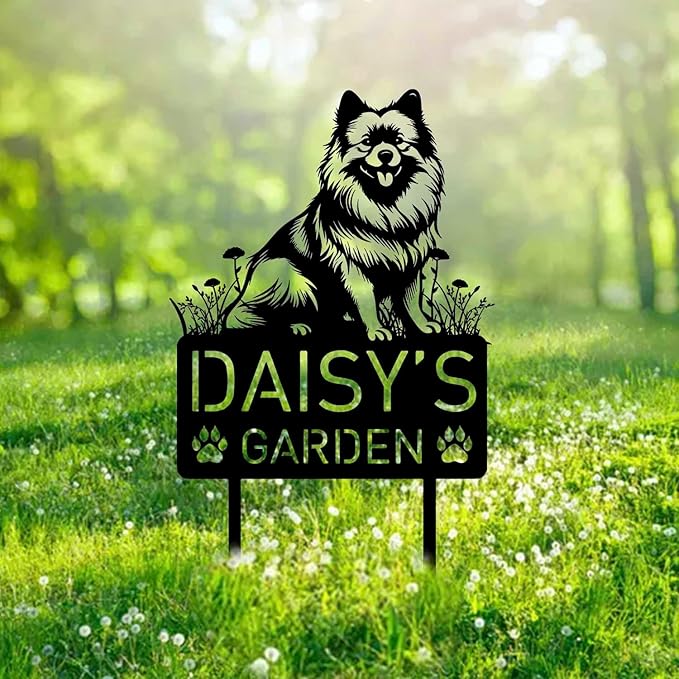 Custom Keeshond Dog Metal Memorial Garden Stake Personalized Pet Grave Marker Name Sign Remembrance Stake Decor Sympathy Dog Loss,Outdoor Statues for Yard Garden Lawn Patio Pathway Grave.