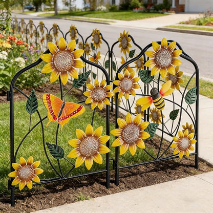 hogardeck Garden Decor for Outside, Set of 2 Metal Fence Decorative Garden Stakes with Flowers for Sunflower Decor, Yard Signs for Outdoor Patio Lawn Backyard Porch