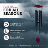 Memorial Wind Chimes for Outside - Aluminum Pipes & Pine wood Windchimes Outdoors - Sympathy Gifts for Loss of Loved One - Includes Letter from Heaven & Keepsake Keychain, Garden Decor - Black