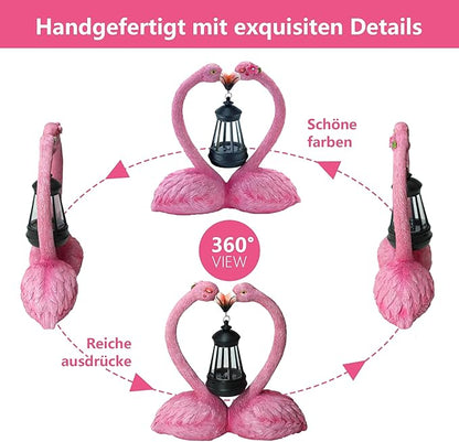 9.8" Solar Flamingo Garden Statue,Heart Flamingo Yard Decor,Unique Double Head Flamingo Gifts for Women,Mom,Lover