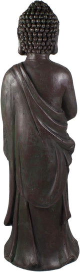 19.5" Gray Standing Buddha with Lotus Outdoor Garden Statue