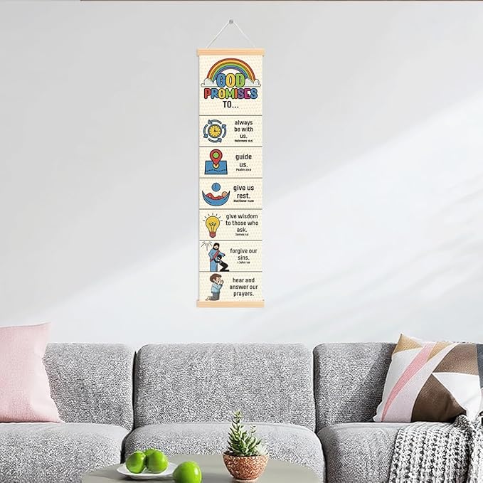 Gods Promises Banner, Church Banner, Christian Rustic Hanging Door Flag, Farmhouse Decorations Outdoor Indoor, Church Activity Decor, Bible Lesson, Scripture and Words Decorations