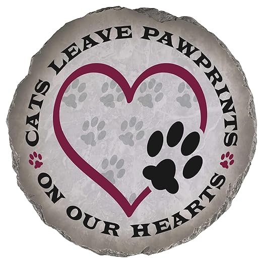 Magnolia Garden 10-Inch Cats Leave Pawprints On Our Hearts Decorative Stepping Stone – Feline Memorial Resin Garden Tile – Cat Sympathy & Bereavement Outdoor Accent