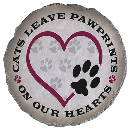 Magnolia Garden 10-Inch Cats Leave Pawprints On Our Hearts Decorative Stepping Stone – Feline Memorial Resin Garden Tile – Cat Sympathy & Bereavement Outdoor Accent