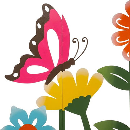 Glitzhome 40" Height Decorative Garden Stakes, 5 Pieces Metal Flowers & Butterfly Outdoor Stakes Decor, Spring Summer Garden Colorful Ornaments Yard Art Sign for Outside Lawn Backyard Patio Decor