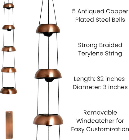 Woodstock Chimes Signature Collection, Woodstock Temple Bells, Quintet (32'') Copper, Wind Bells for Outdoor, Patio, Home or Garden Décor (TB5C)