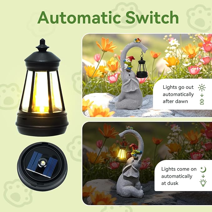 Solar Elephant Garden Statues with LED Lights, Outdoor Decor for Patio Yard Balcony - Unique Housewarming Birthday Gifts for Women Mom Grandma