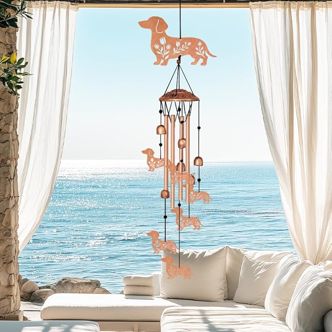 Wind Chimes for Outside, Melodious Melodic Tones Dachshund Style Windchimes Suitable for Outdoor Garden Patio Porch Decor, Unique 33“ Metal Memorial Wind Chimes Friendship Gifts for Women