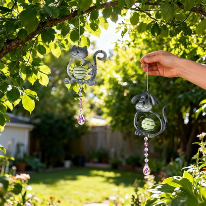 Cat＆Dog Garden Suncatcher,2 Pack Suncatchers with Crystal,Metal Sun Catchers Indoor Window Ornament for Outdoor Indoor Home Garden Decoration