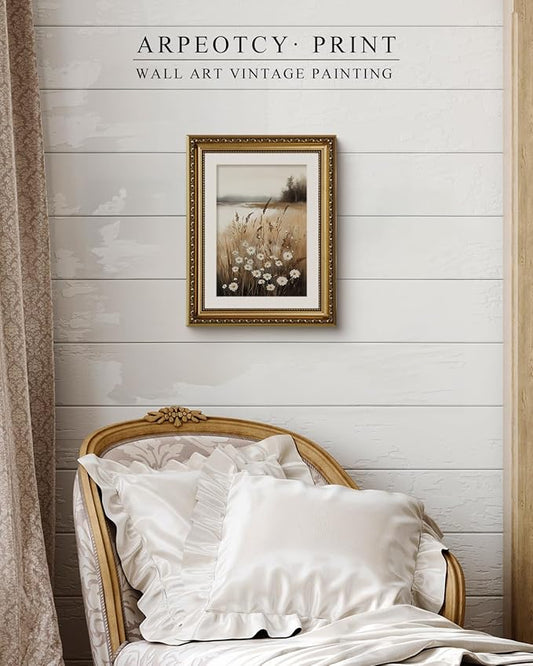 ARPEOTCY Vintage Gold Framed Wall Art, Wildflower Field Paintings, Floral Aesthetic Canvas Picture Prints Artwork with Frame, Classical Victorian Wall Decor for Living Room Bathroom Bedroom 11x14 inch