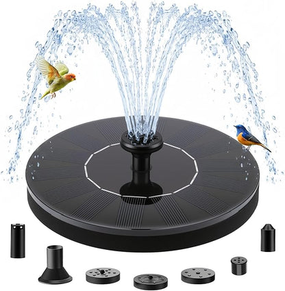 Solar Fountain, Floating Solar Water Pump with 6 Nozzles & 4 Fixed Pipes, Solar Fountain for Bird Bath, Garden, Pond, Pool