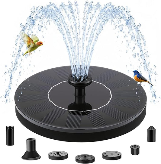 Solar Fountain, Floating Solar Water Pump with 6 Nozzles & 4 Fixed Pipes, Solar Fountain for Bird Bath, Garden, Pond, Pool