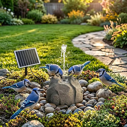 Realistic Granite Rock Solar Bird Bath Fountain, Exquisite Solar Fountain for Bird Bath, Solar Powered Water Fountain with 10 Nozzles, for Garden, Pond, Bird Baths (White)