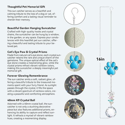 Dog Memorial Gifts for Loss of Dog, Pet Memorial Gifts for Dogs, Thoughtful Bereavement Remembrance Crystal Suncatcher with Sympathy Card (Lake Blue)