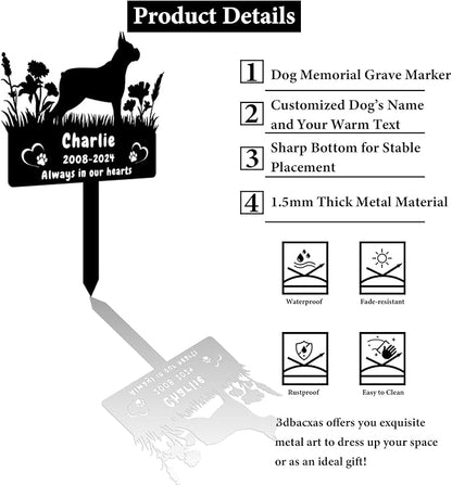Personalized Boxer Dog Memorial Grave Marker,Custom Flora Dog Memorial Garden Stake,Dog Memorial Plaque Burial Stake Engraved Sign,Dog Sympathy Grave Stake,Dog Memorial Statue Headstone