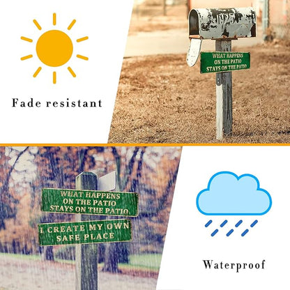 KIOZIY What Happens On The Patio Stays On The Patio 4" x 16" Aluminum Hanging Novelty Sign