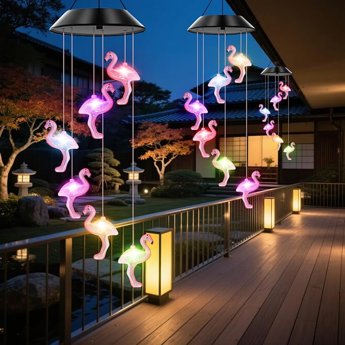 Flamingo Solar Wind Chimes Color Changing Solar Lights Outdoor Waterproof LED Wind Chimes Solar Powered Lights for Party Yard Garden Christmas Decoration Birthday Gifts for Mom Grandma
