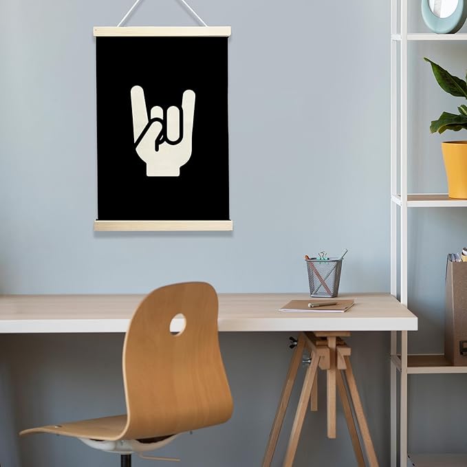 NQDWX Rock On Hand Sign Wood Poster Hanger - Vintage Music Band Wall Decor for Boys Room, 12x17 Inch Rustic Wood Frame Rock & Roll Art, Cool Retro Bedroom Poster, Guitarist Gift for Teens. (132)