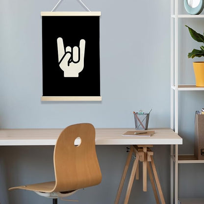 NQDWX Rock On Hand Sign Wood Poster Hanger - Vintage Music Band Wall Decor for Boys Room, 12x17 Inch Rustic Wood Frame Rock & Roll Art, Cool Retro Bedroom Poster, Guitarist Gift for Teens. (132)