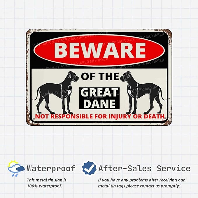 Beware Of The Dog Great Dane Sign Aluminum Metal Tin Signs Outdoor Yard Sign Warning Sign For Fence Yard Home Kitchen Farm Garden Wall Decor 8x12 Inch