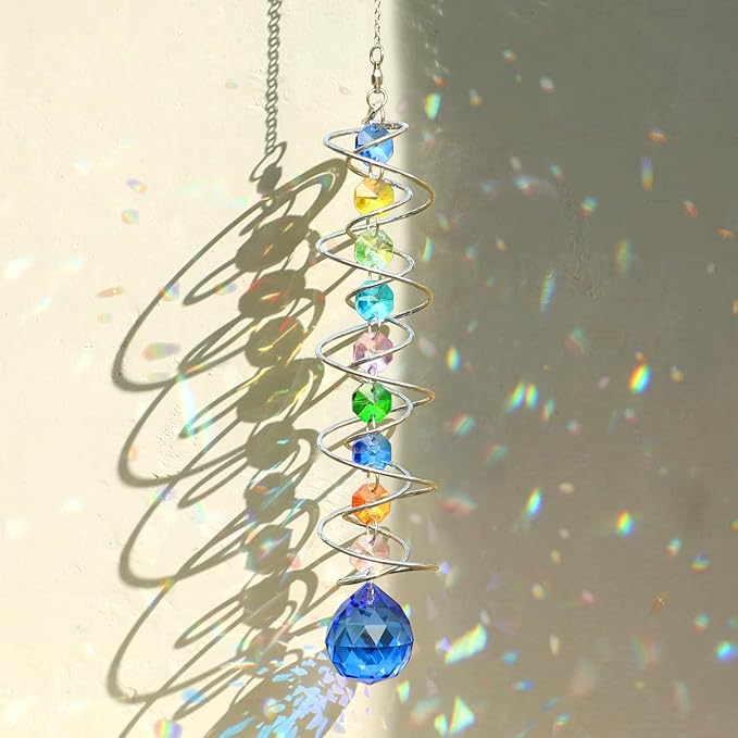 GWAHSA Sun Catchers Gazing Ball Spiral Tail Wind Spinner with Crystal Suncatcher for Hanging Ornaments Decorative Indoor Outdoor Windows Prism Rainbow Maker Car Mirror Home Yard Garden Decor