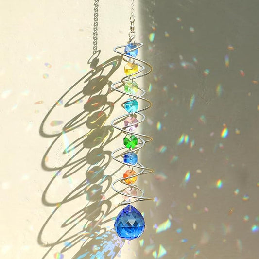 GWAHSA Sun Catchers Gazing Ball Spiral Tail Wind Spinner with Crystal Suncatcher for Hanging Ornaments Decorative Indoor Outdoor Windows Prism Rainbow Maker Car Mirror Home Yard Garden Decor