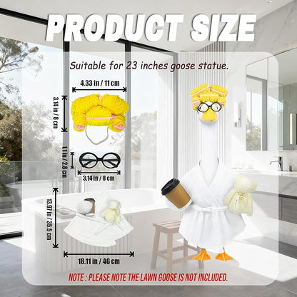 Lady Porch Goose Outfits,Bathrobe Porch Goose Statue Costume with Curlers Reading Glasses Coffee Cup Towel, Cute Goose Clothes for 23-Inch Cement Statue, Lawn Yard Garden Patio Decor(White)