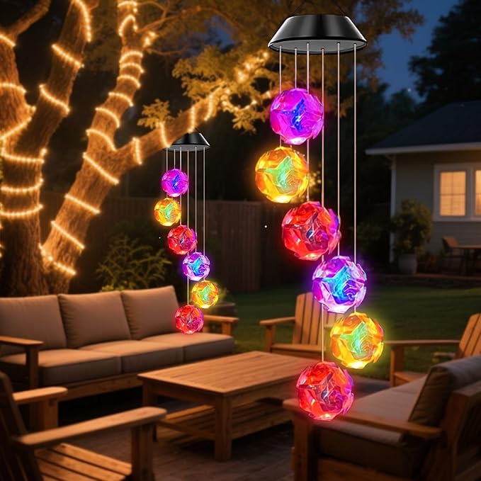 Solar Wind Chimes for Outside,Color Changing Colorful Rose Ball Solar Hanging Lights Outdoor,Waterproof Outdoor Solar Powered Lights for Garden Patio Yard Home,Gifts for Mom