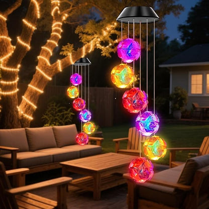 Solar Wind Chimes for Outside,Color Changing Colorful Rose Ball Solar Hanging Lights Outdoor,Waterproof Outdoor Solar Powered Lights for Garden Patio Yard Home,Gifts for Mom