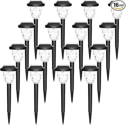 GIGALUMI 16 Pack Solar Outdoor Lights, Bright Solar Pathway Lights with Great Pattern, Waterproof Auto On/Off Light for Outside Garden Walkway Driveway Lawn Pathway