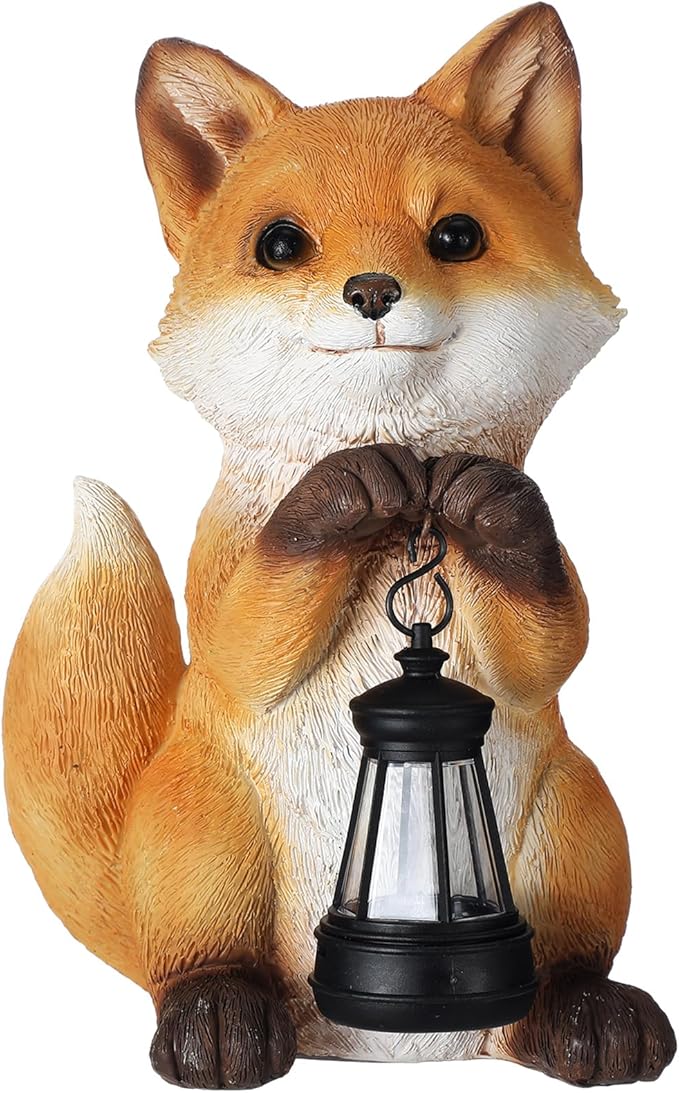 Thyle Fox Statue for Garden with Solar Power Light Garden Statue for Outdoor Patio Porch Lawn Yard Fox Decor Sculpture Summer Gardening Gifts for Women Mom Grandma Oudside Indoor Shelf Decoration