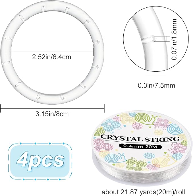 GORGECRAFT 4 Pack Wind Chime Supplies - Top Ring Transparent Top Circles with Elastic Thread for Outdoor Home Garden Patio