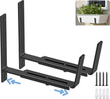 HFHOME 2 PCS Adjustable Planter Box Brackets (6 to 12.5 in), Universal Window Box Brackets, Heavy Duty Metal Flower Box Wall Mounting Hooks for Balcony, Fences, Patio, and Garden - Black